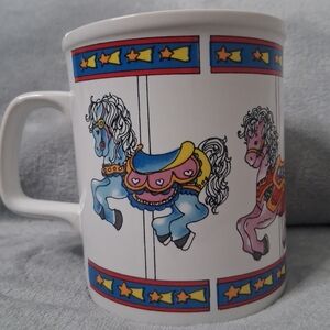 Vintage 1982 Lucy And Me Horse Pony Carousel Coffee Mug Cup Lucy Rigg Enesco